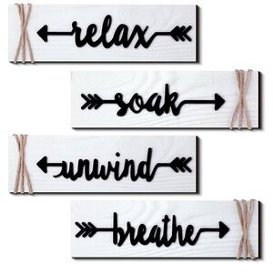 New - Rustic White and Black Bathroom Wall Decor Set